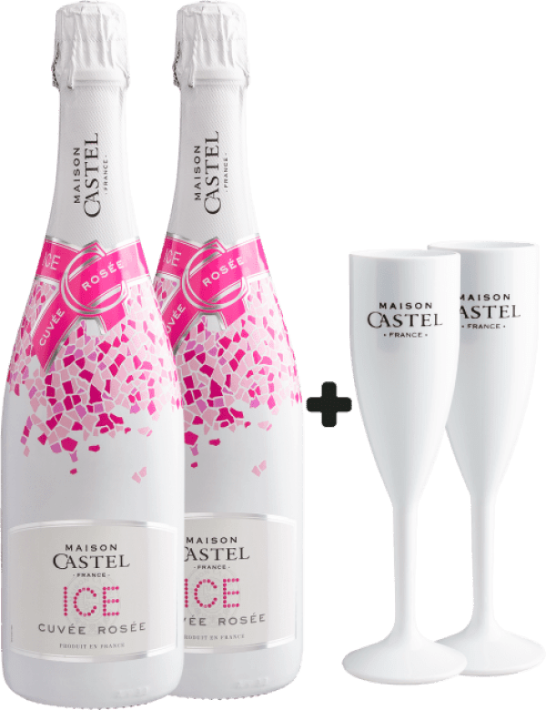 Kit 2 Maison Castel Cuvée Rosée Ice Demi-Sec + 2 Taças