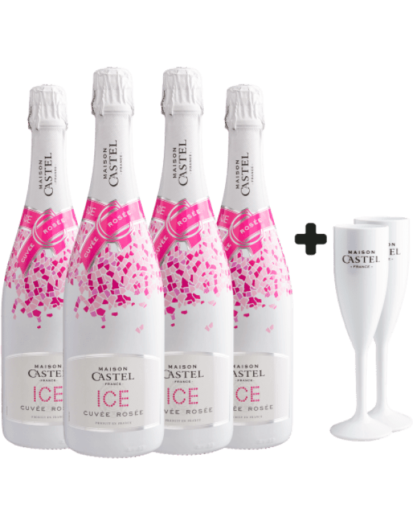 Kit 4 Maison Castel Cuvée Rosée Ice Demi-Sec + 2 Taças