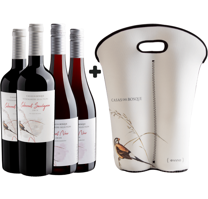 Kit Casas Del Bosque: 2 Cabernet Sauvignon + 2 Pinot Noir + Porta-Vinhos