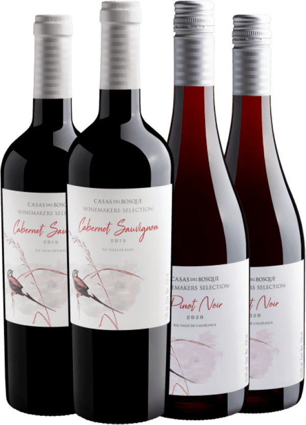 Kit Casas del Bosque: 2 Cabernets Sauvignons + 2 Pinots Noirs