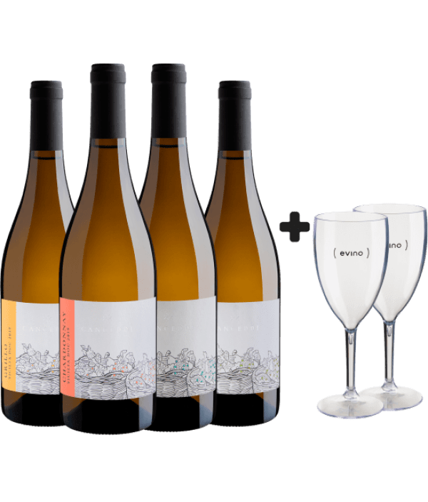 Kit Canceddi Vinhos Brancos: Viognier + Grillo + Vermentino + Chardonnay + 2 Taças