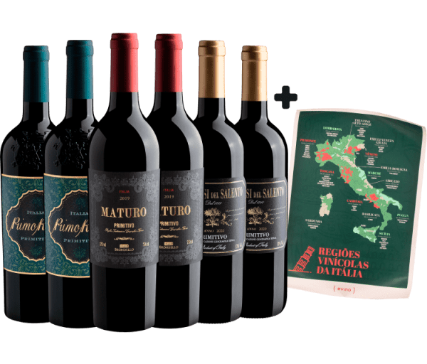 Kit Best Sellers Primitivos em Dobro | 6 garrafas + Pôster Regiões Vinícolas da Itália