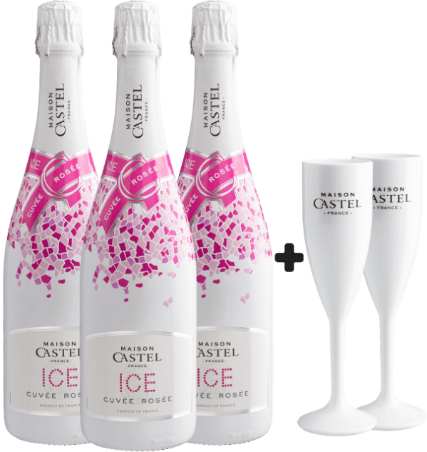 Kit 3 Maison Castel Cuvée Rosée Ice Demi-Sec + 2 Taças